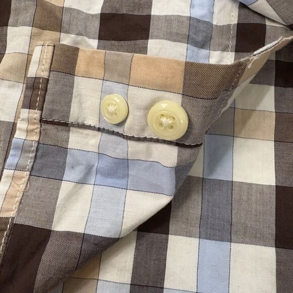 Peter Millar Mens Long Sleeve Button Up Size Medium Blue Brown White Geometric - Picture 3 of 10